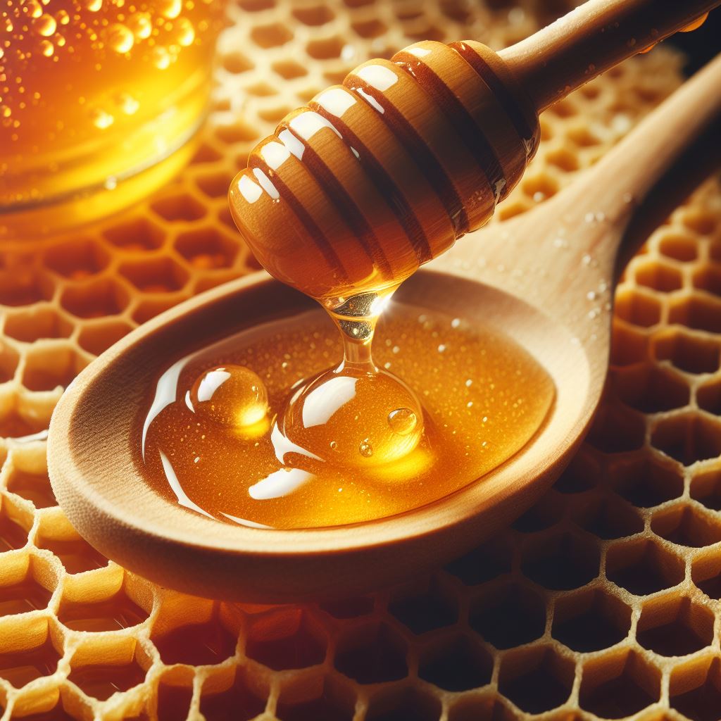 une cuillère en bois de miel pour adoucir la gorge
