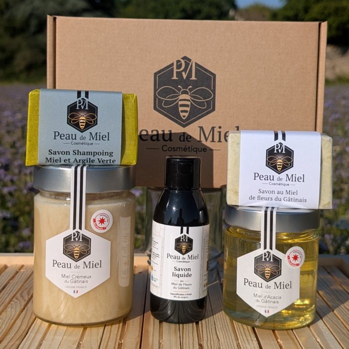 Coffret savon liquide miel crémeux shampoing miel argile verte