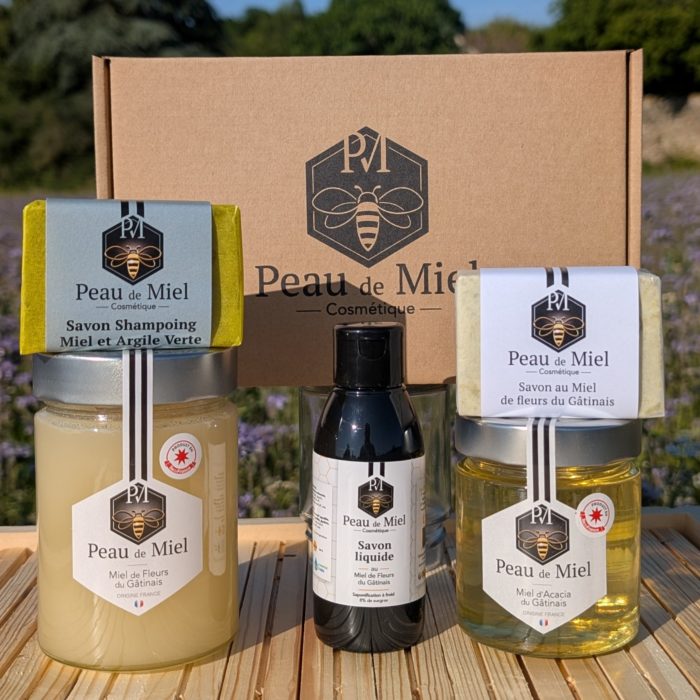 Coffret savon liquide miel de fleurs shampoing miel argile verte