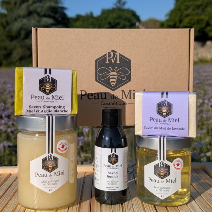 Coffret savon liquide miel de fleurs shampoing miel argile blanche