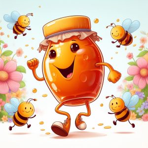 mascotte d'un pot de miel heureux